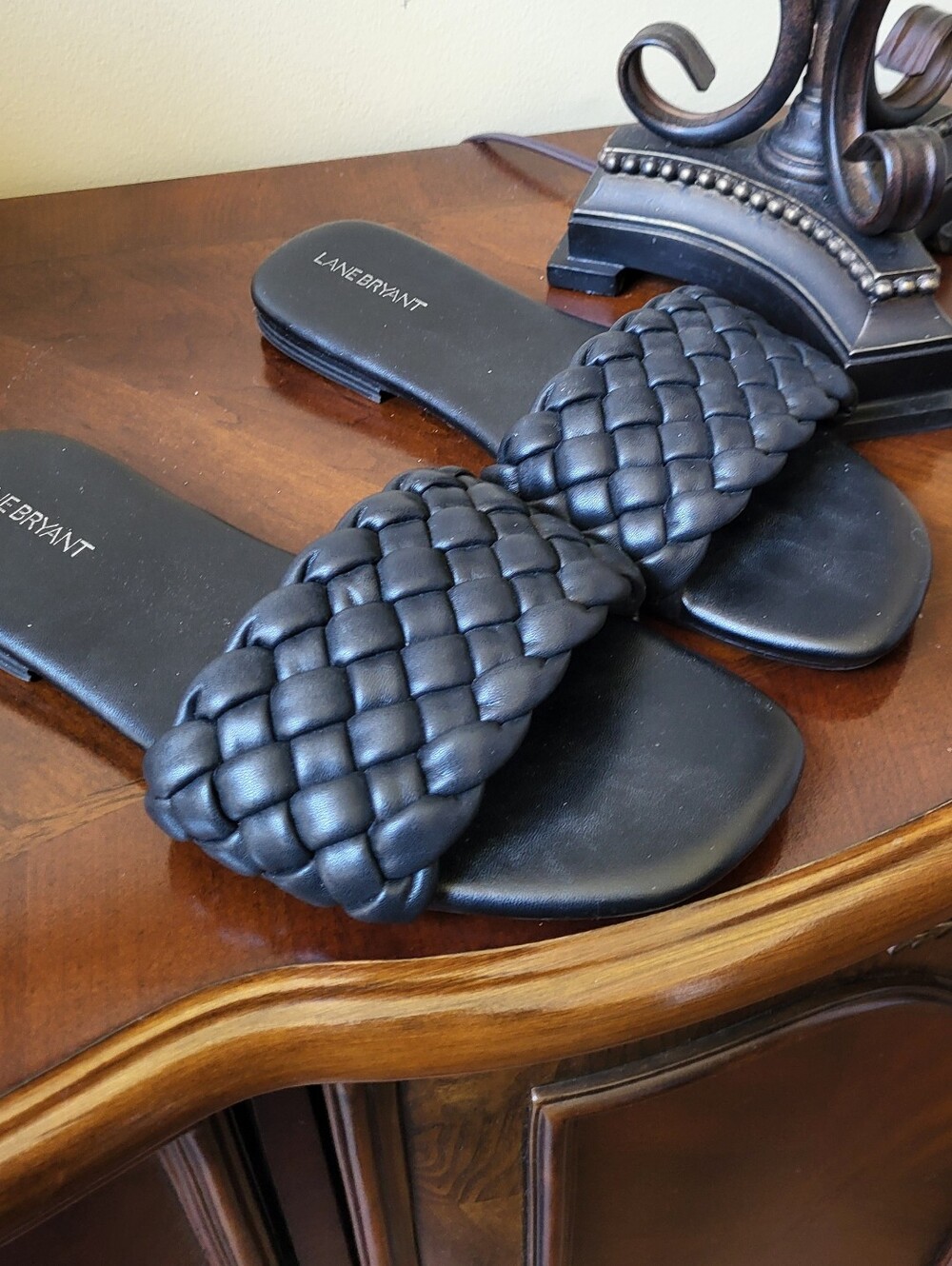 Lane Bryant Braided Black Slide Sandals